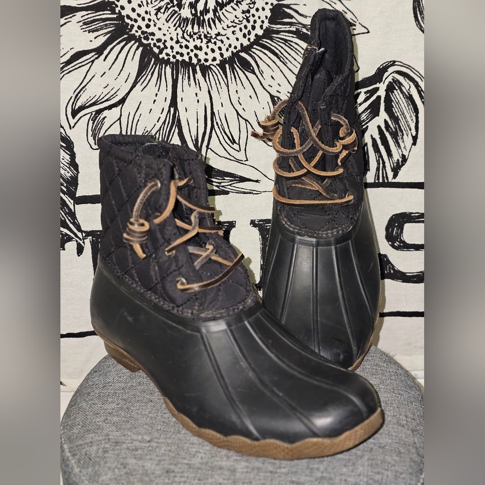 Sperry Boots Youth Girls 4M Saltwater Quilted Duck Snow Black Rain STK161233